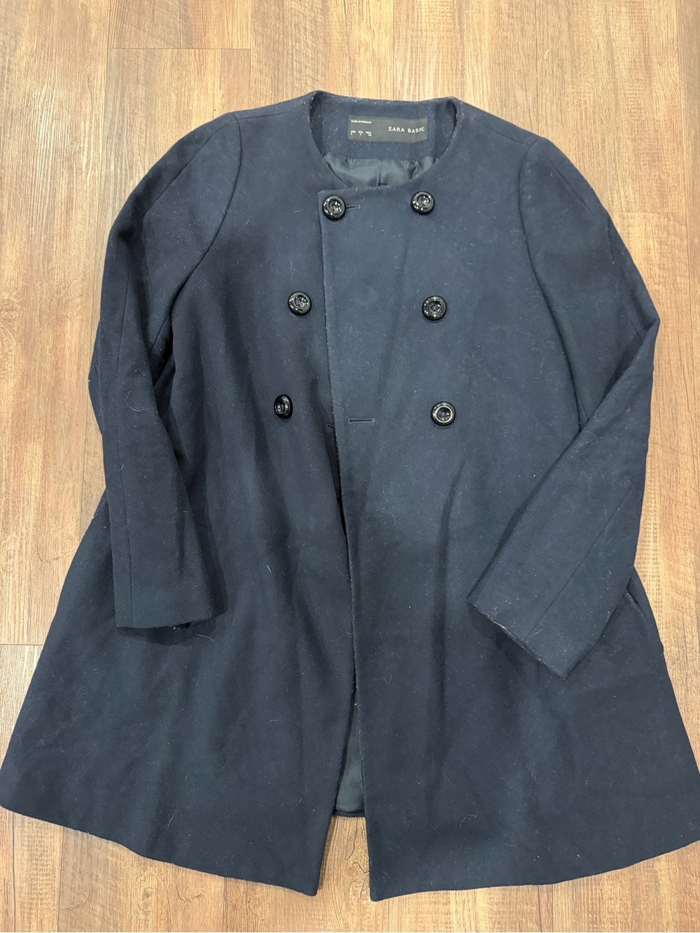 Zara Navy Double-Breasted Pea Coat